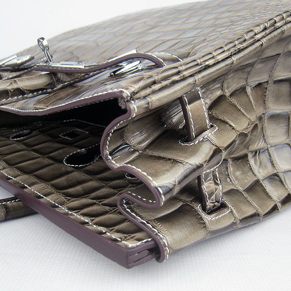 High Quality Fake Hermes Birkin 35CM Crocodile Veins Leather Bag Khaki 6089